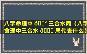 八字命理中 🌲 三合水局（八字命理中三合水 🐝 局代表什么）